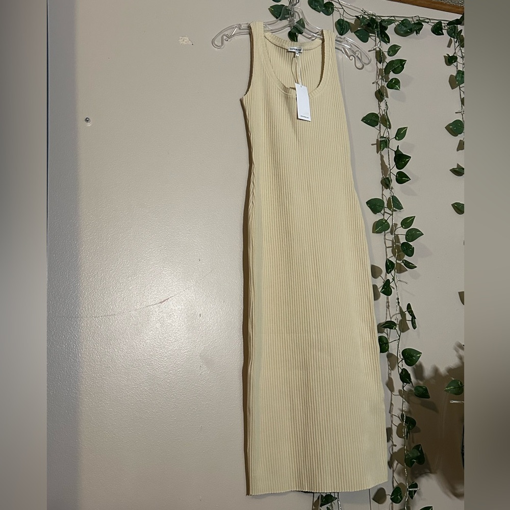 Cotton Citizen Cream Ribbed Midi Dress